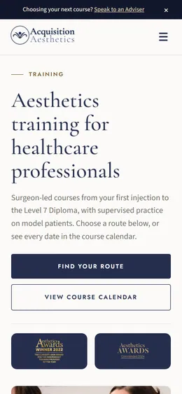 Acquisition Aesthetics: courses page on a phone