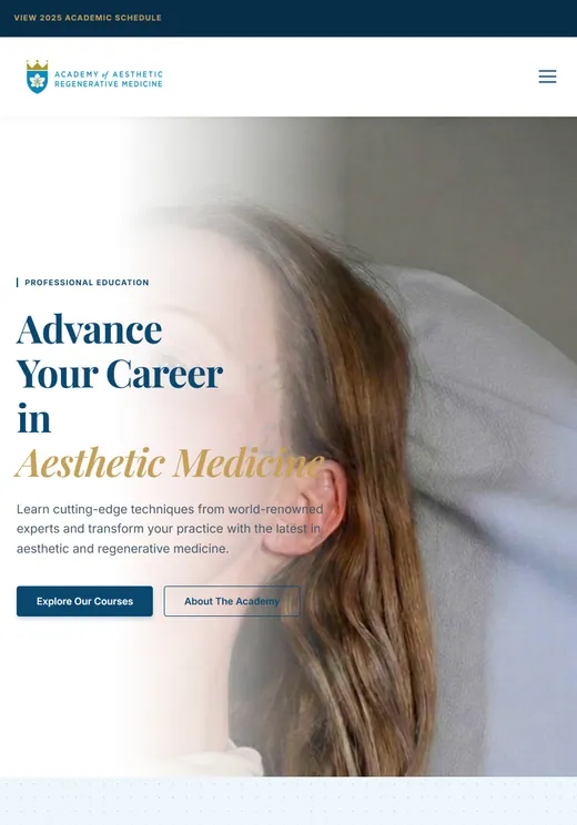 Aesthetic Academy home page on a tablet