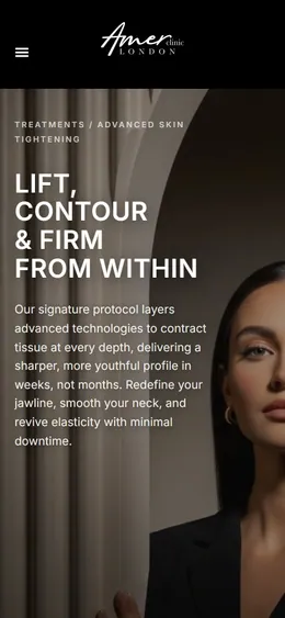 Amer Clinic: treatments advanced skin tightening page on a phone
