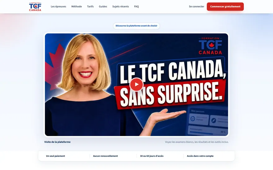 Formation TCF Canada: forfaits page