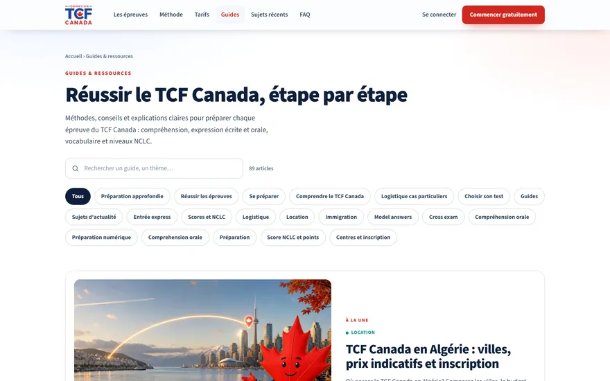 Formation TCF Canada: blog page