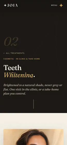 JOIA: treatments whitening page on a phone