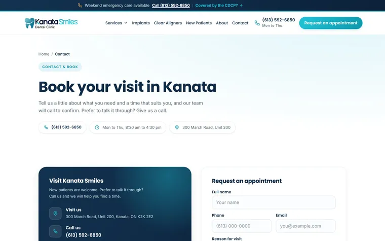 Kanata Smiles: The booking form