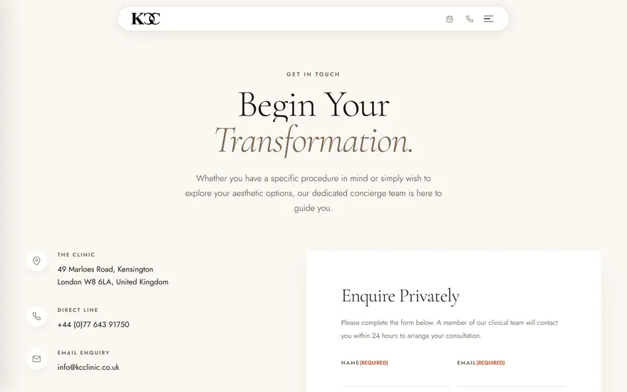 Kensington Cosmetic Clinic: contact page