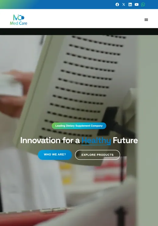 Med Care Pharmaceutical home page on a tablet