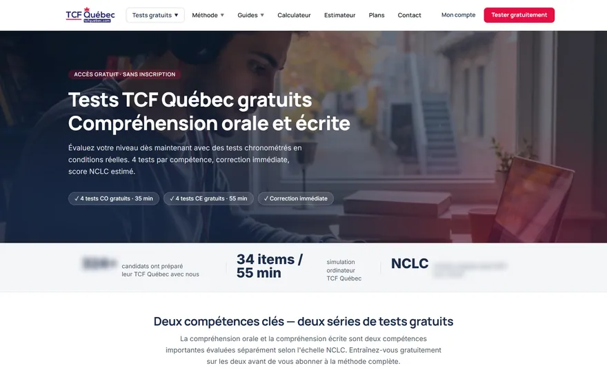 TCF Québec: tests gratuits page
