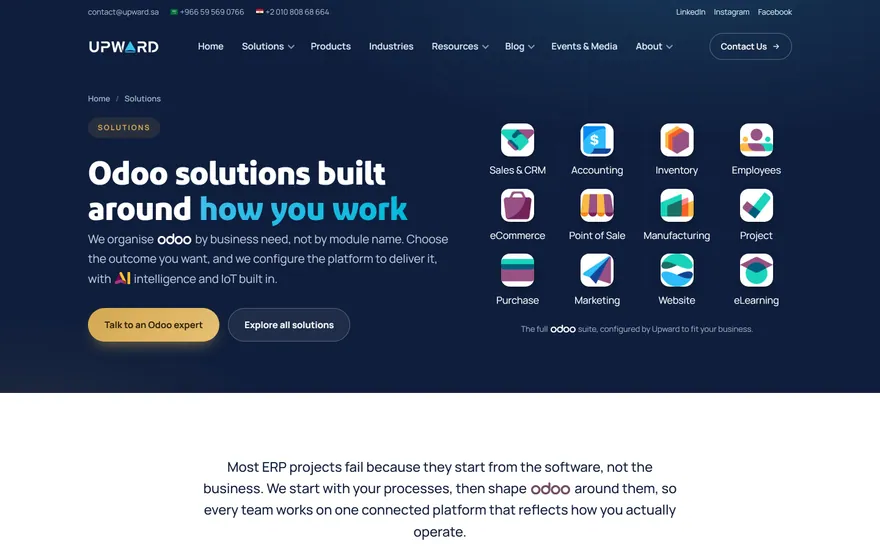 Upward Technologies: solutions page