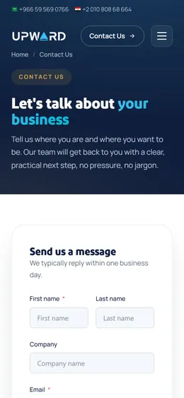 Upward Technologies: contact us page on a phone