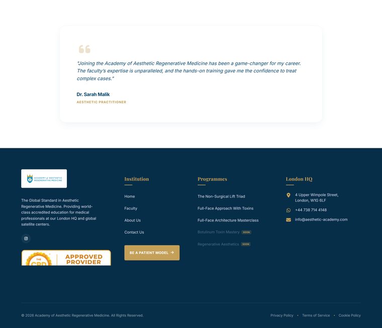 Testimonial voice and the institutional footer