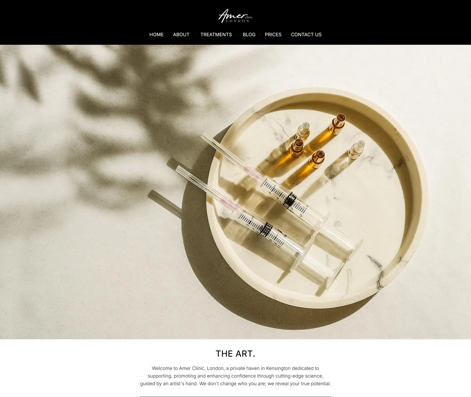 Amer Clinic hero, the script logotype and opening brand voice