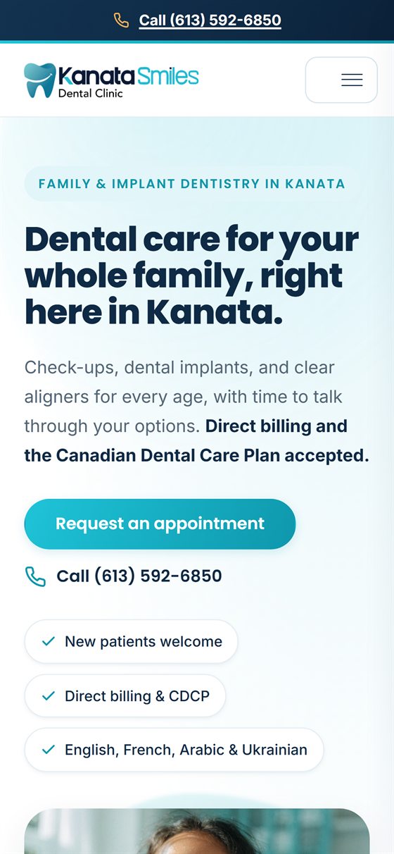 Kanata Smiles mobile homepage